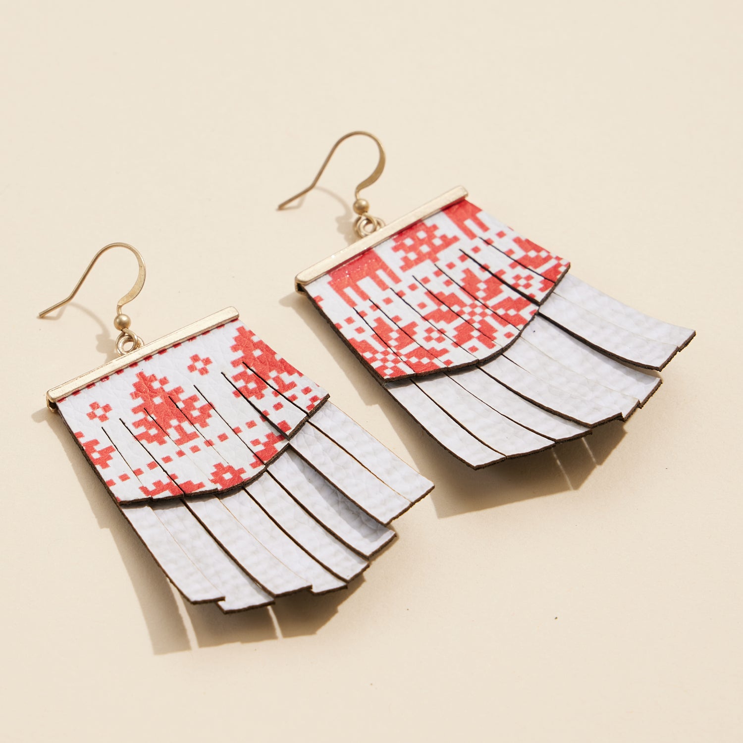 Nordic-Inspired Layered Fringe Earrings with Plaid Patterns