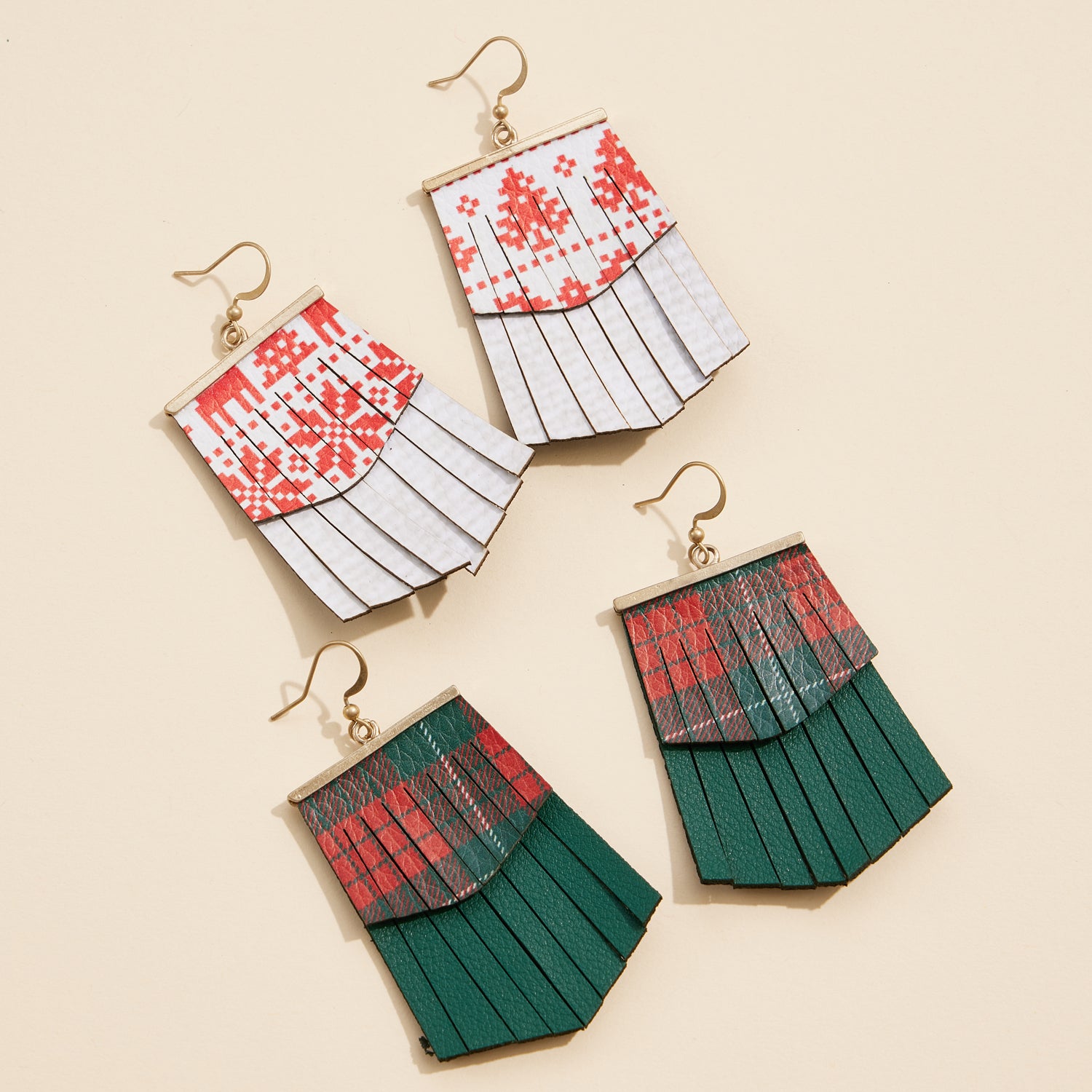 Nordic-Inspired Layered Fringe Earrings with Plaid Patterns