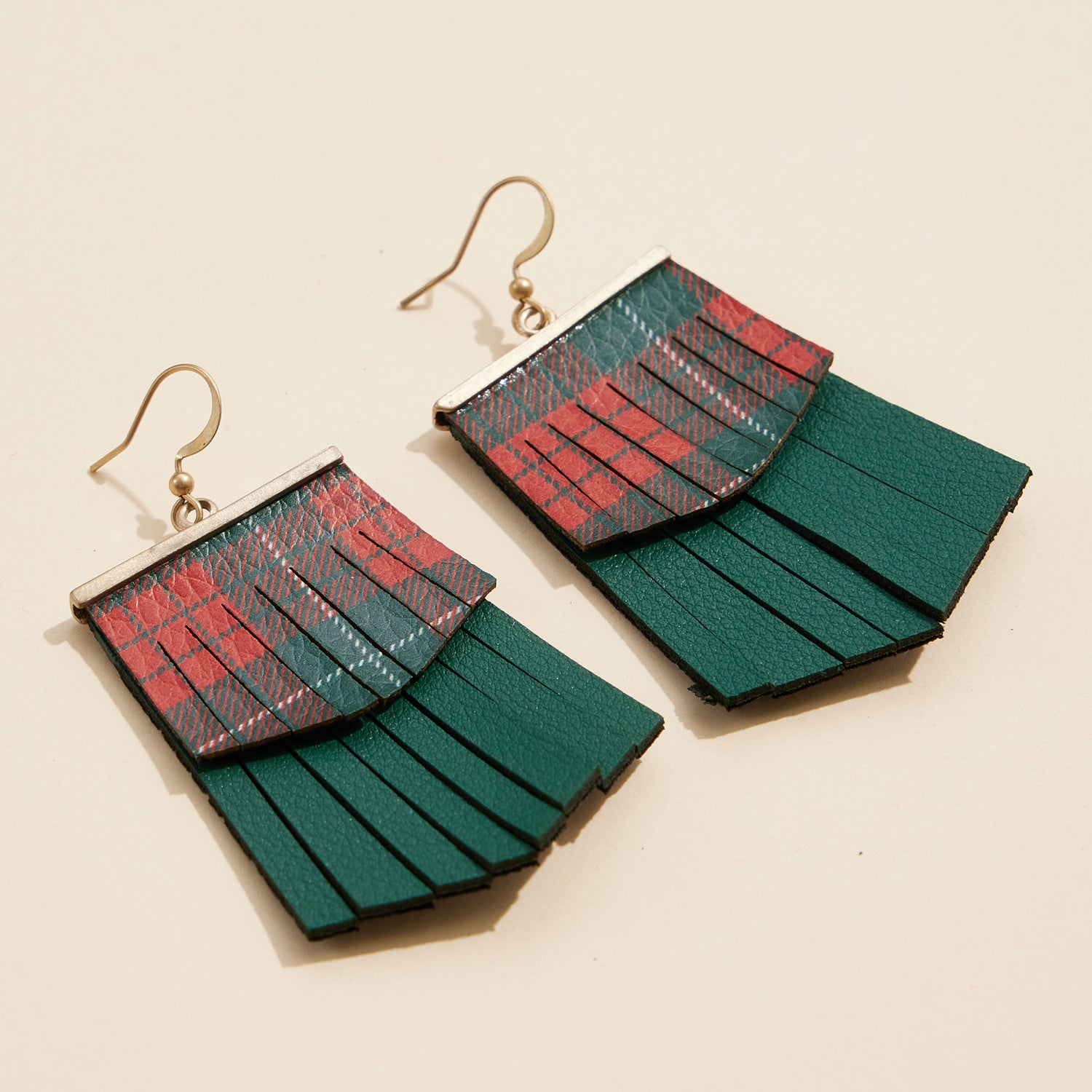 Nordic-Inspired Layered Fringe Earrings with Plaid Patterns