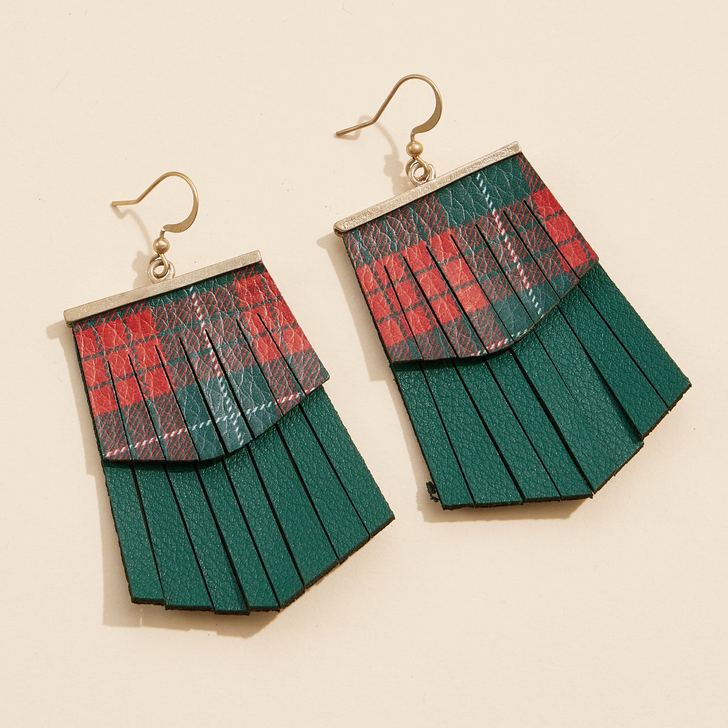 Nordic-Inspired Layered Fringe Earrings with Plaid Patterns