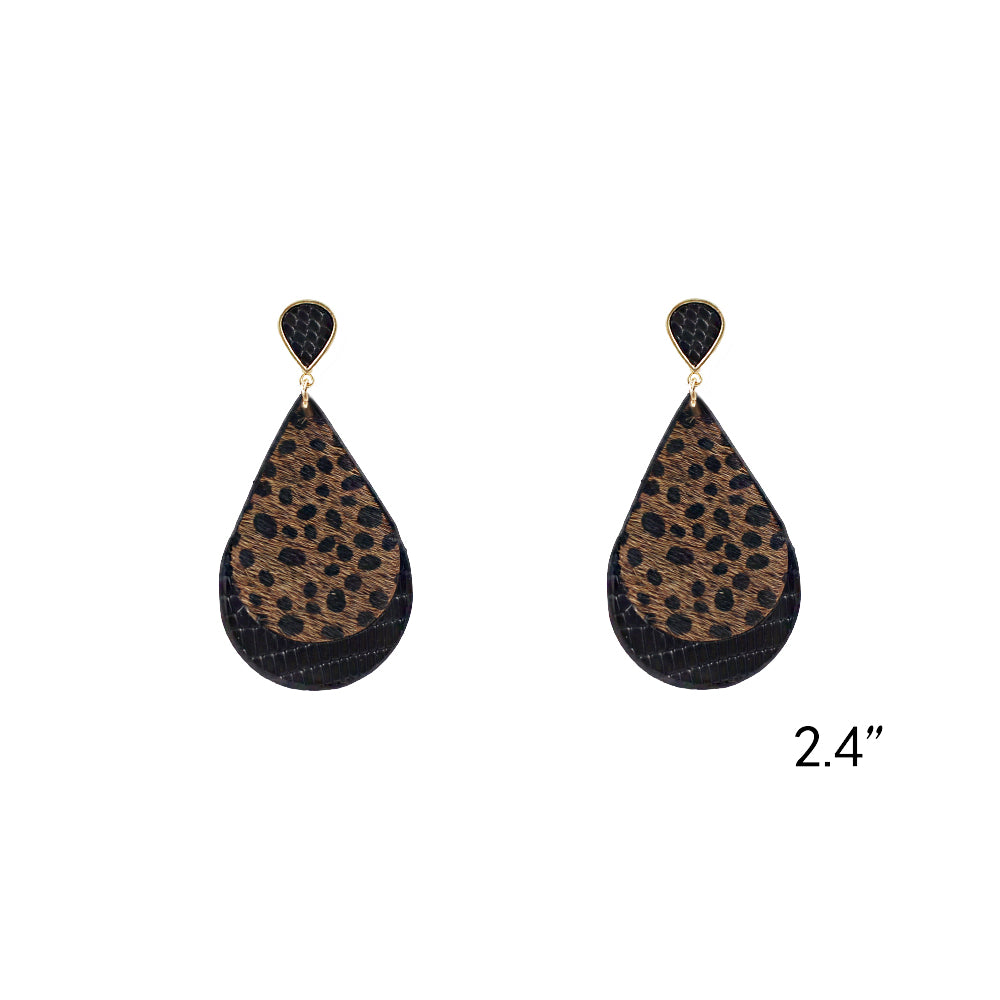 Genuine Leather & Calf Skin Teardrop Earrings
