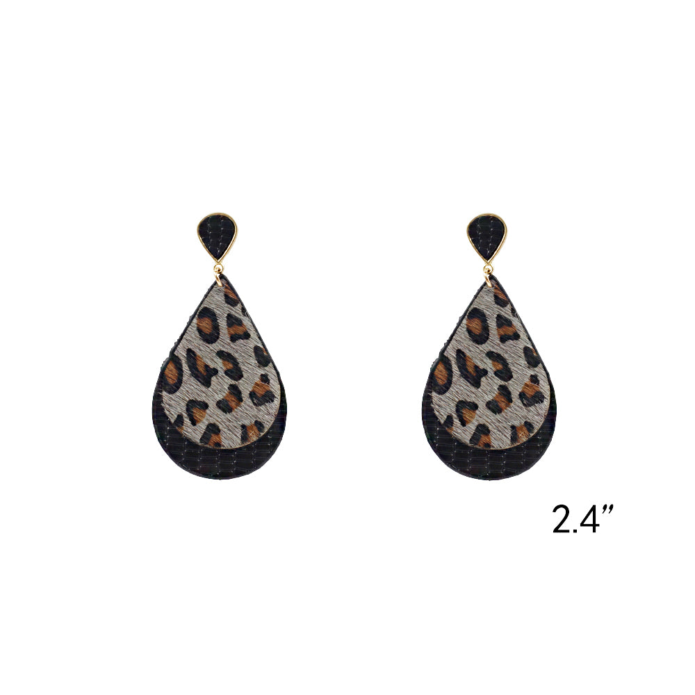 Genuine Leather & Calf Skin Teardrop Earrings