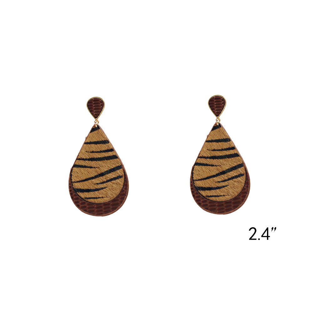 Genuine Leather & Calf Skin Teardrop Earrings
