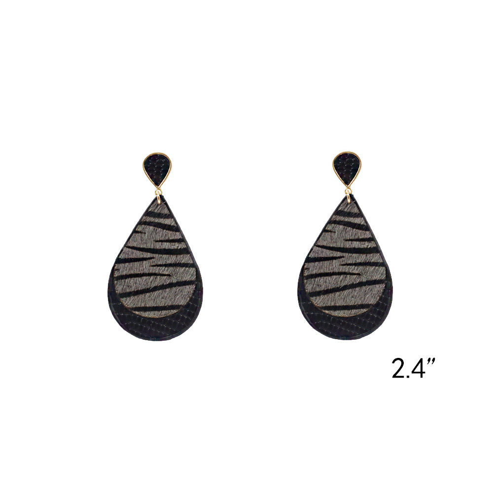 Genuine Leather & Calf Skin Teardrop Earrings
