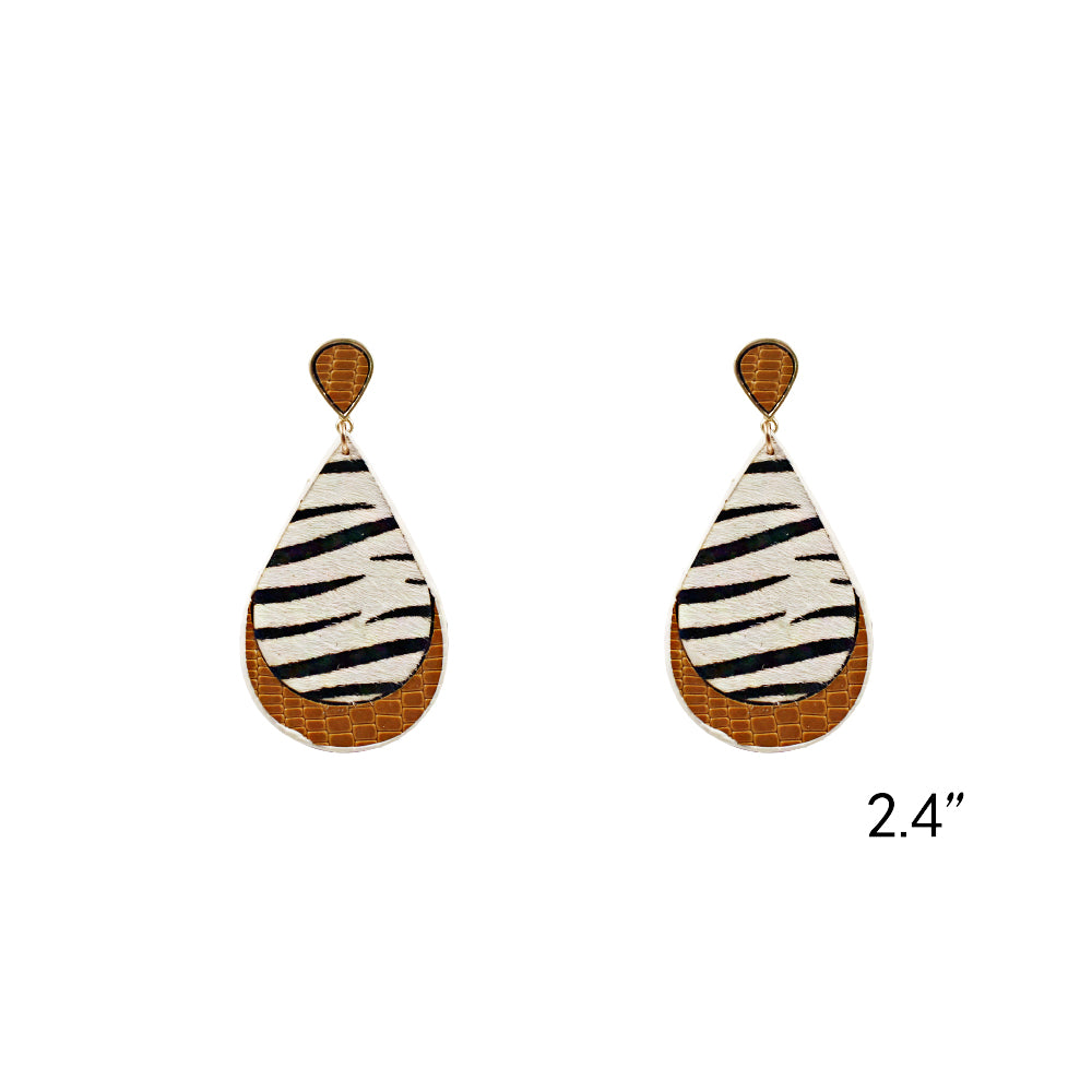 Genuine Leather & Calf Skin Teardrop Earrings