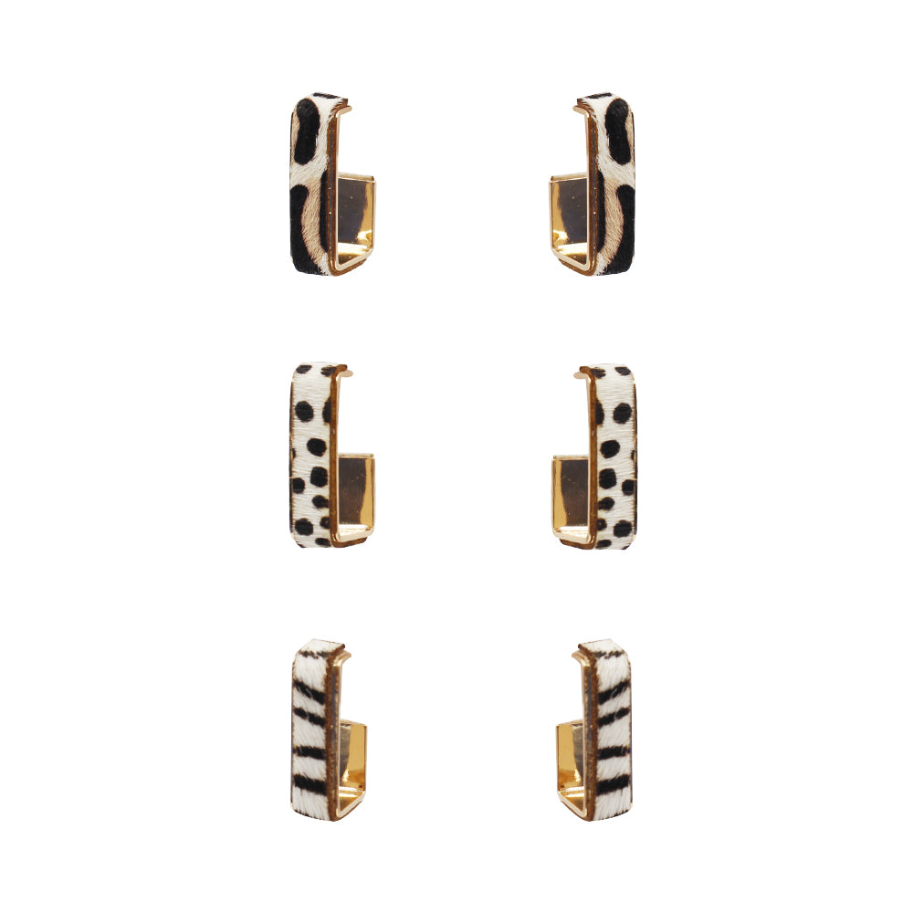 GENUINE CALF HAIR ANIMAL PRINT 3 SET EARRINGS