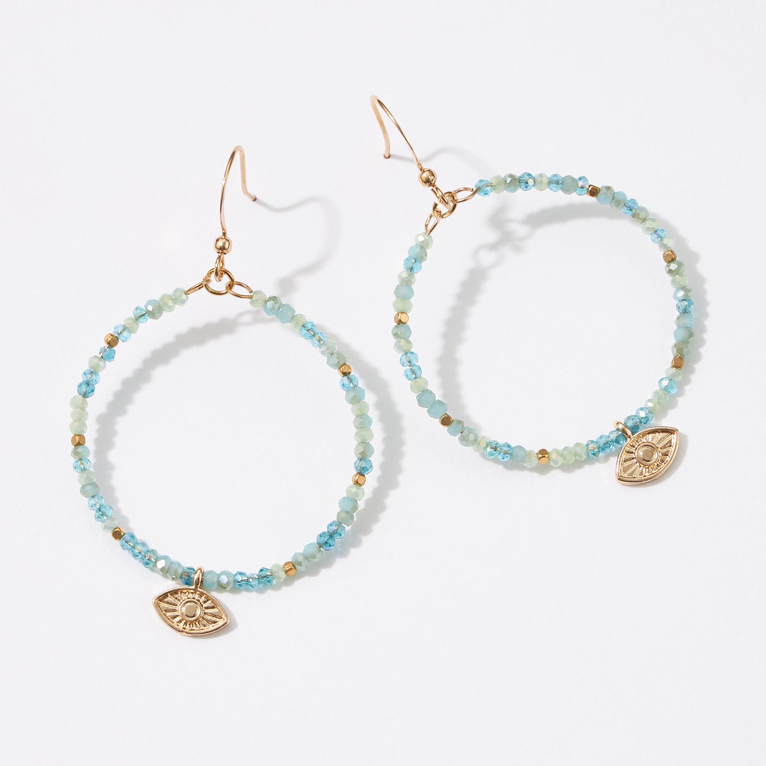 Glass Beads Earrings with Evil Eye Charm