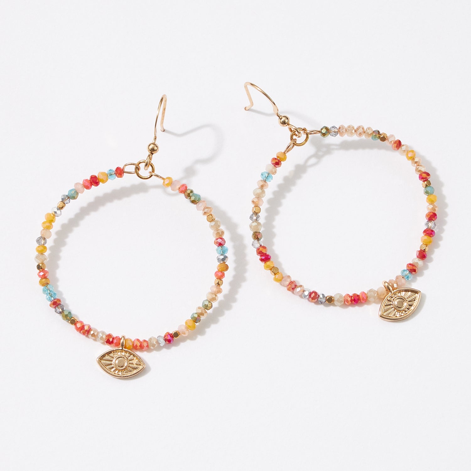 Glass Beads Earrings with Evil Eye Charm