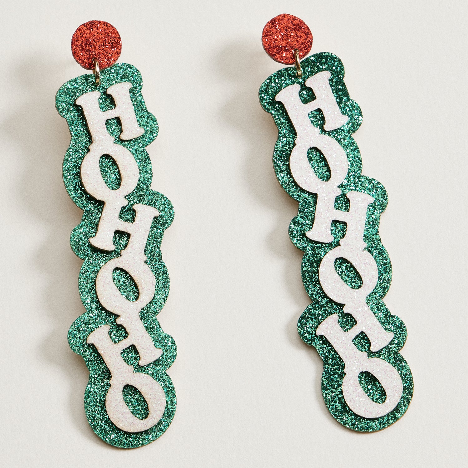 Glitter Ho Ho Ho Statement Earrings | Christmas Holiday Dangles