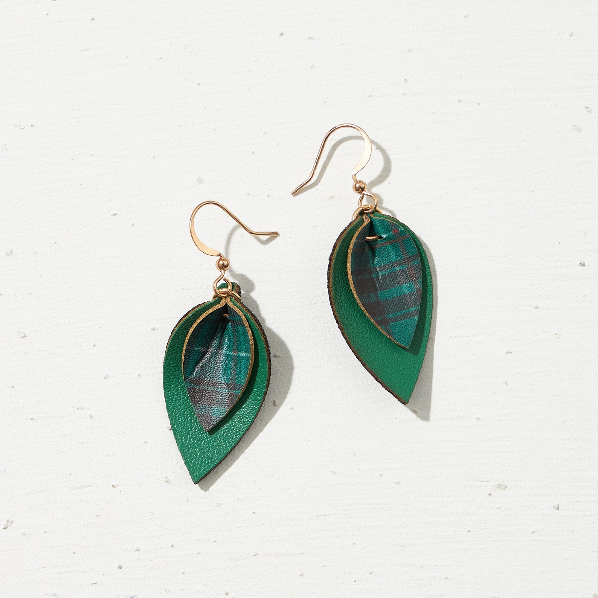 Holiday Plaid Double Layer Leather Drop Earrings
