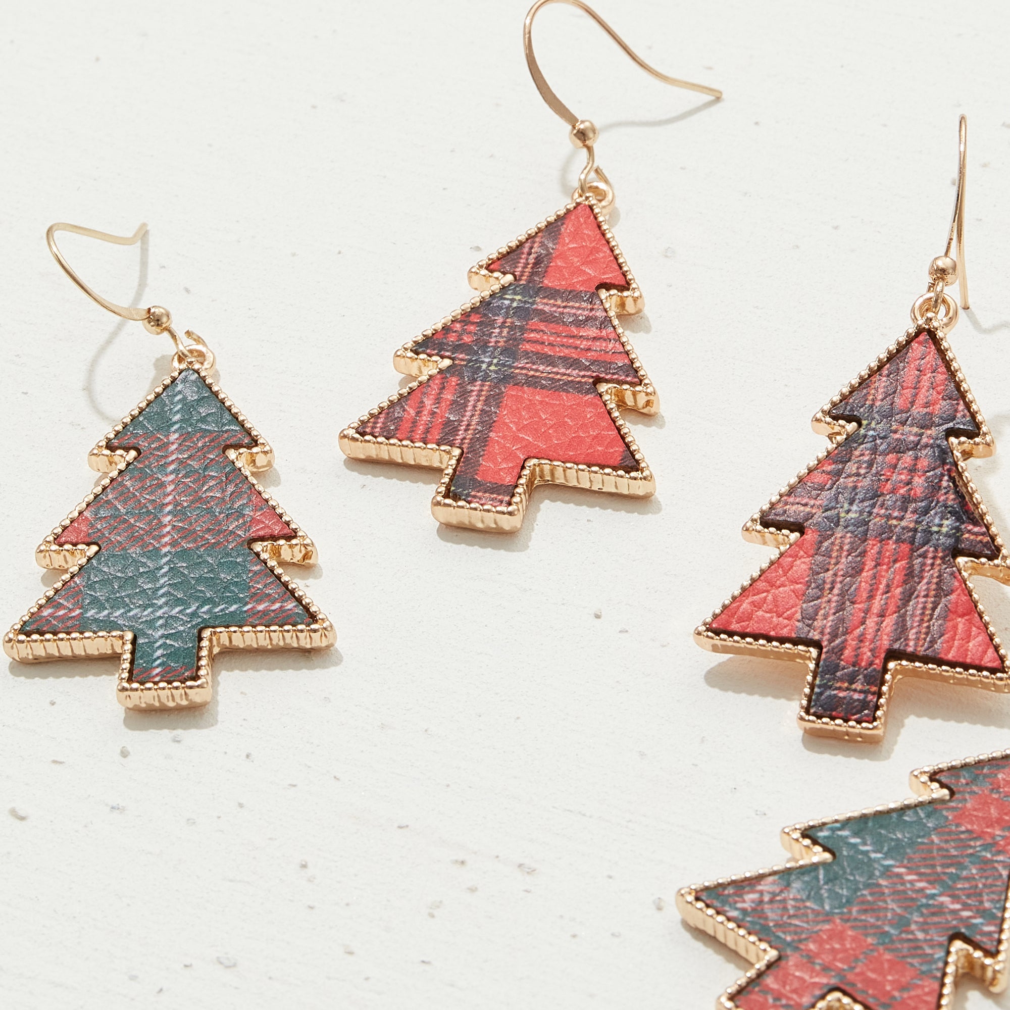 Plaid Christmas Tree Drop Earrings - Frem