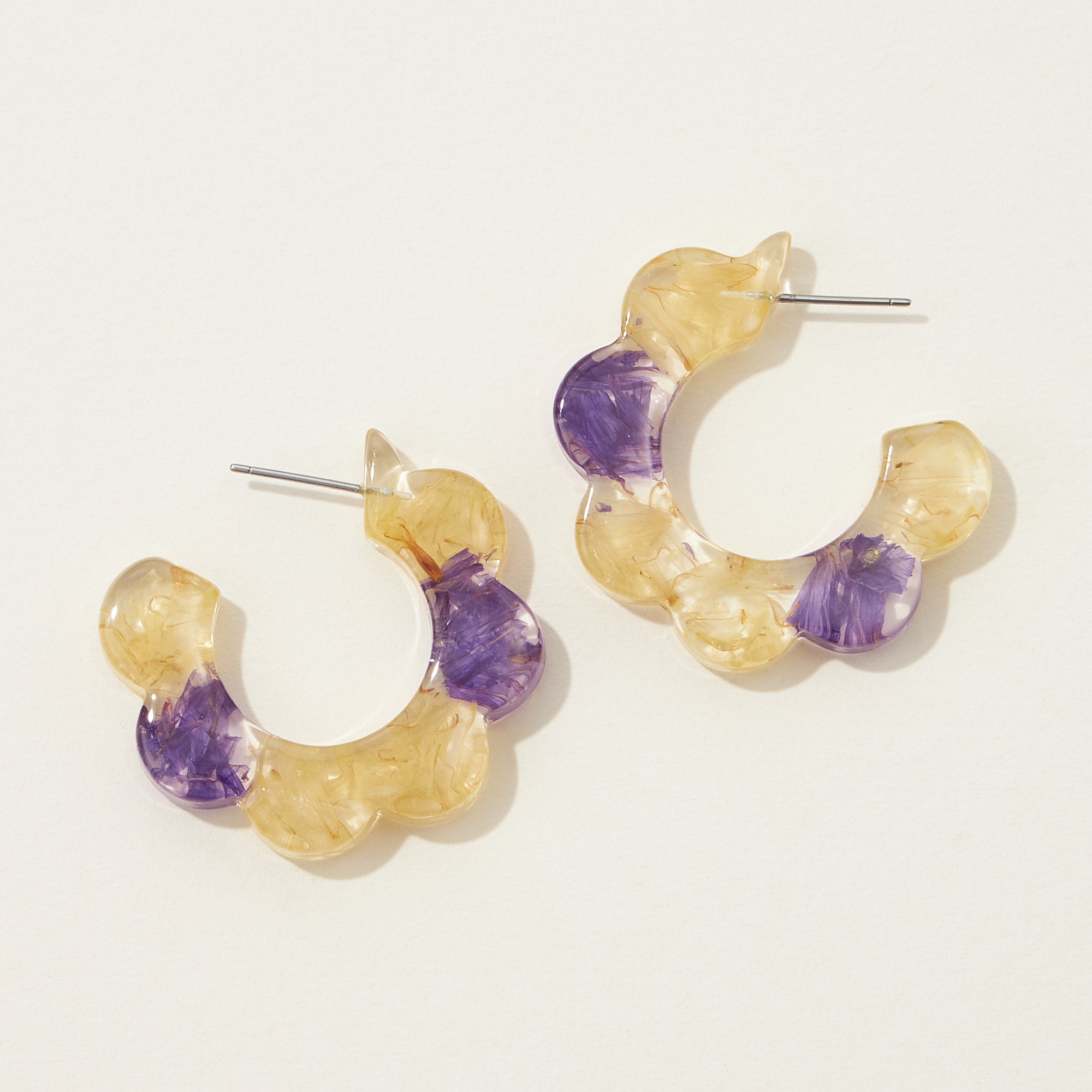 Pressed Flower Floral Hoop Earrings
