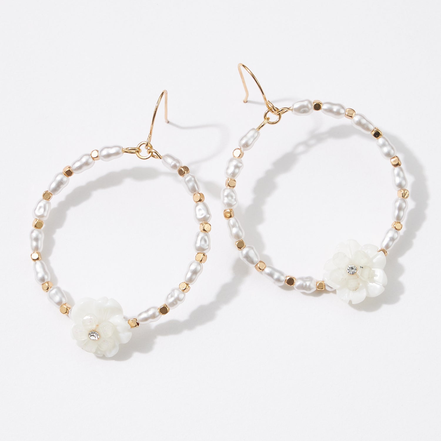 Flower Shell with Pearl Beads Earrings