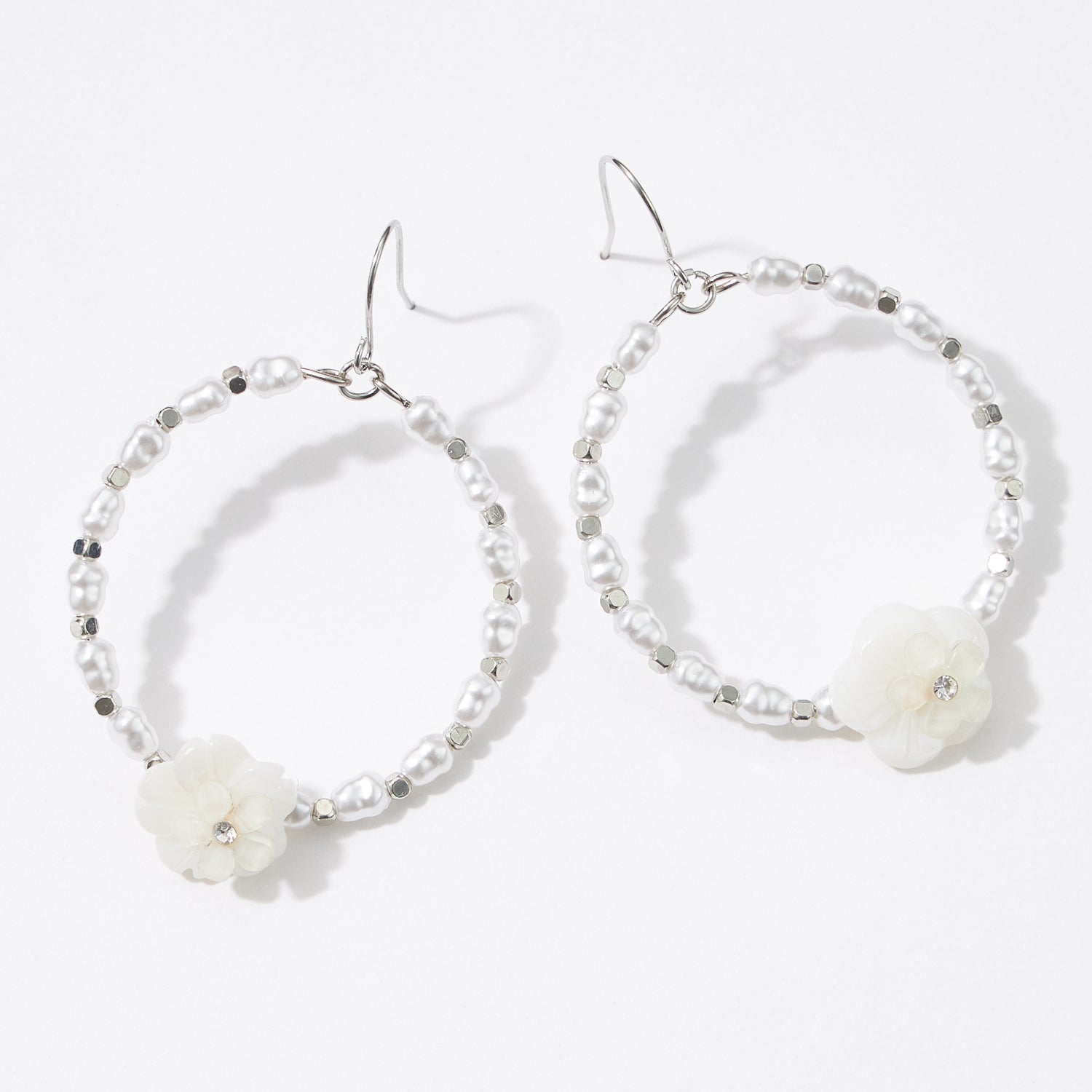 Flower Shell with Pearl Beads Earrings