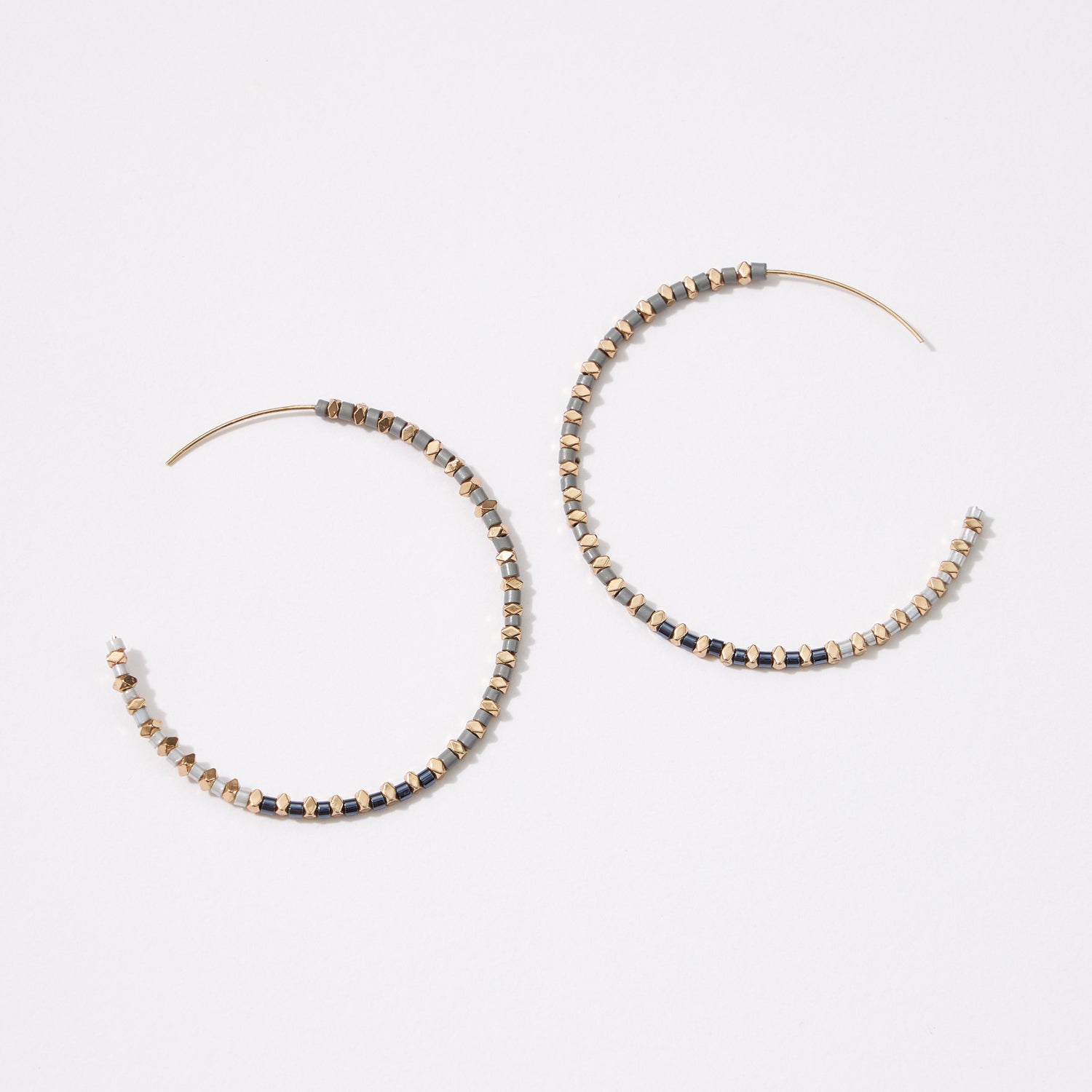 Seed Beads and Metal Mixed Hoop Earrings