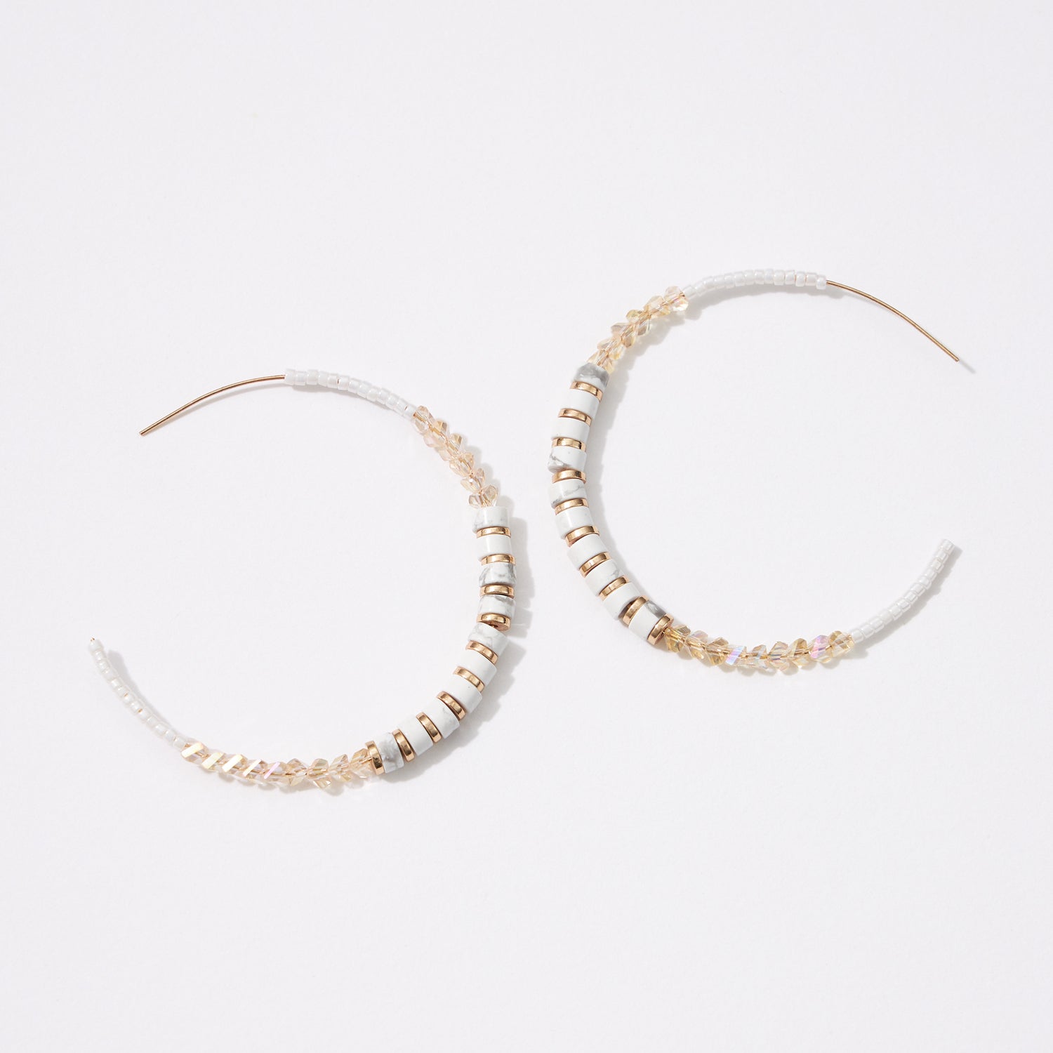 Natural Stone and Beads Mixed Hoop Earrings