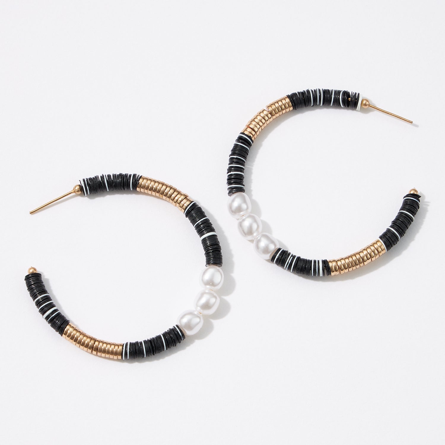 Multi-Material Heish Block Hoop Earrings