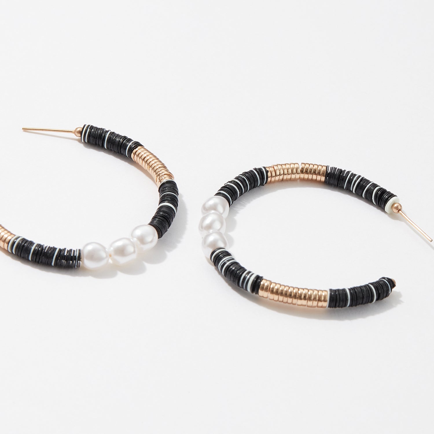 Multi-Material Heish Block Hoop Earrings