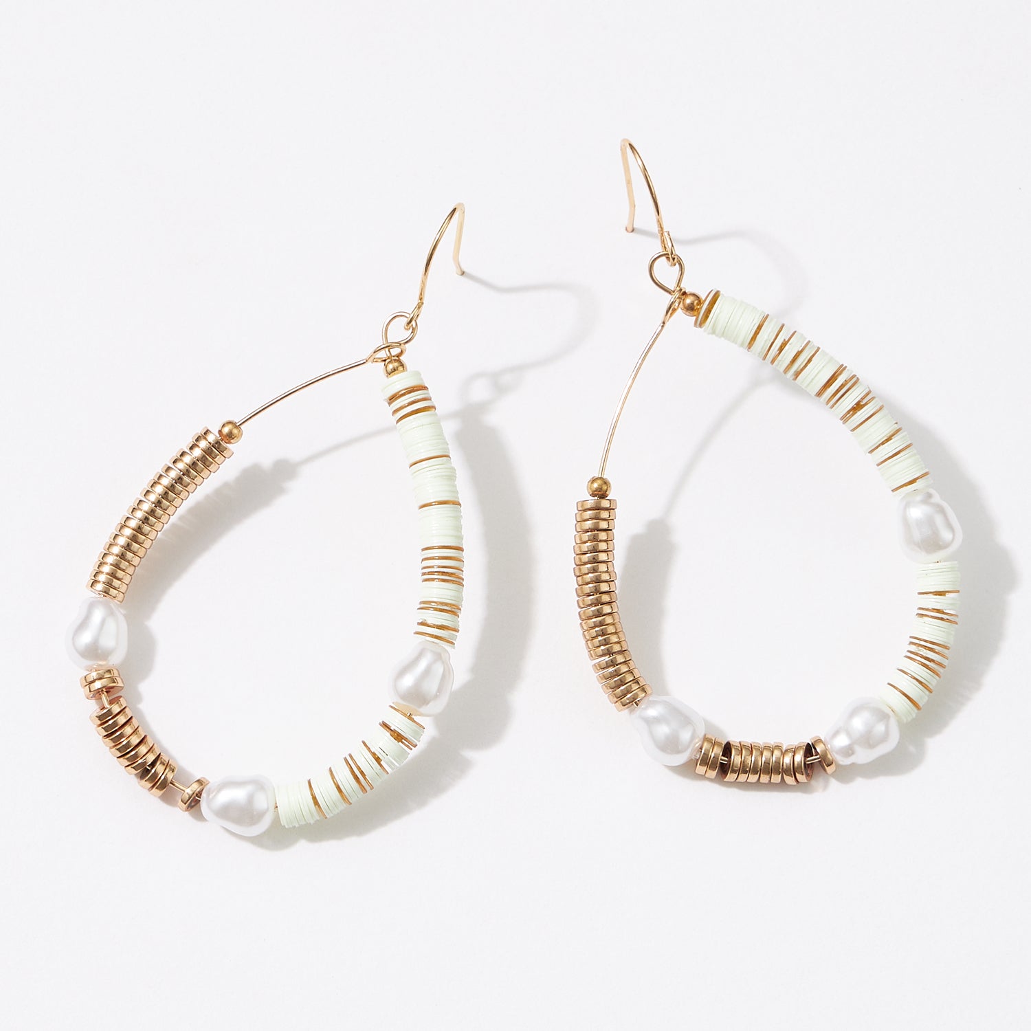 Multi-Material Heish Block Teardrop Dangling Earrings