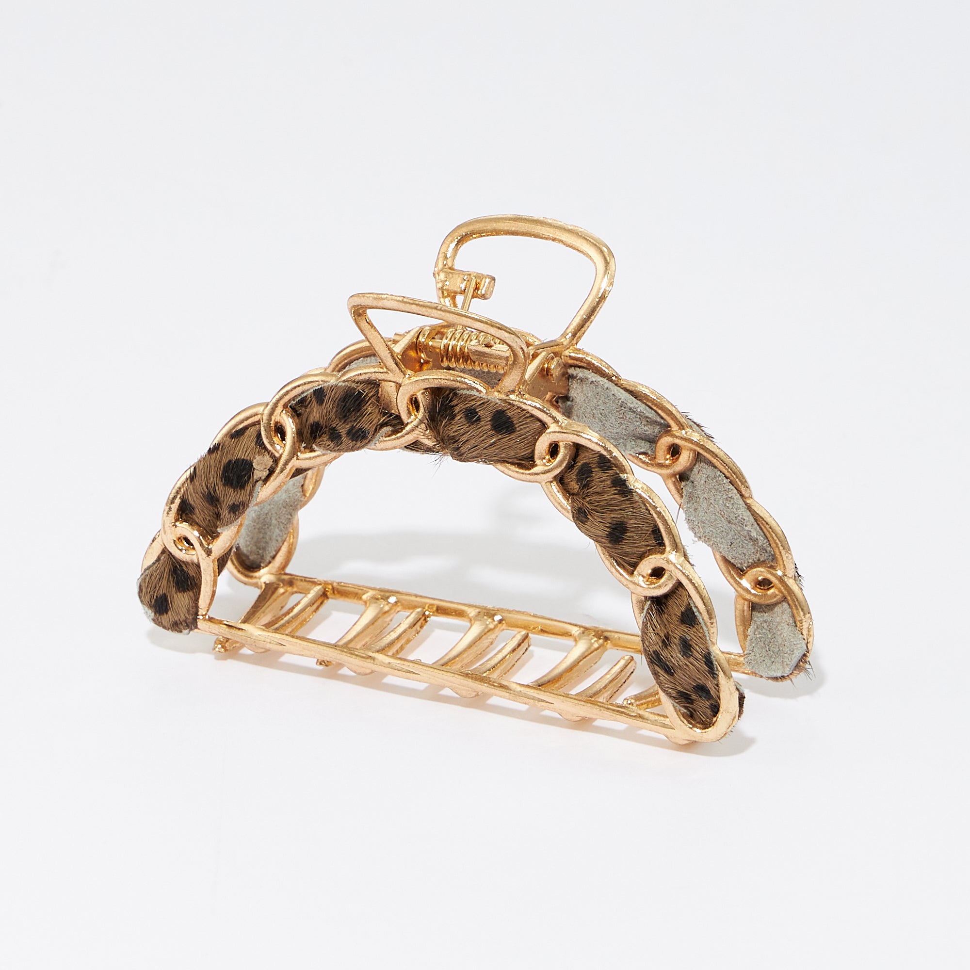 Animal Print Genuine Leather Link Chain Claw Hair Clips