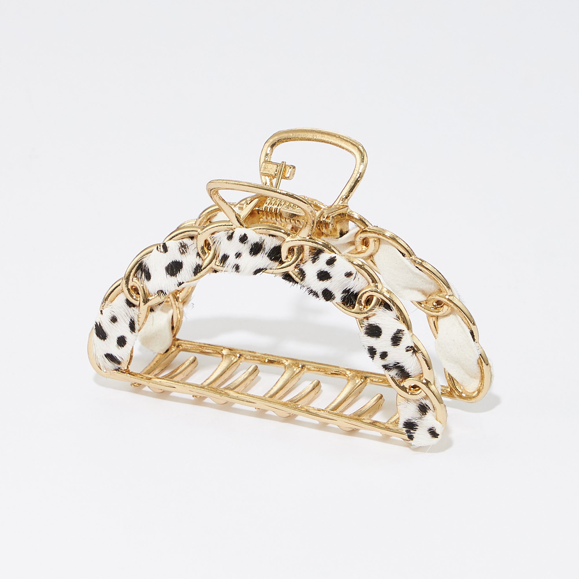 Animal Print Genuine Leather Link Chain Claw Hair Clips