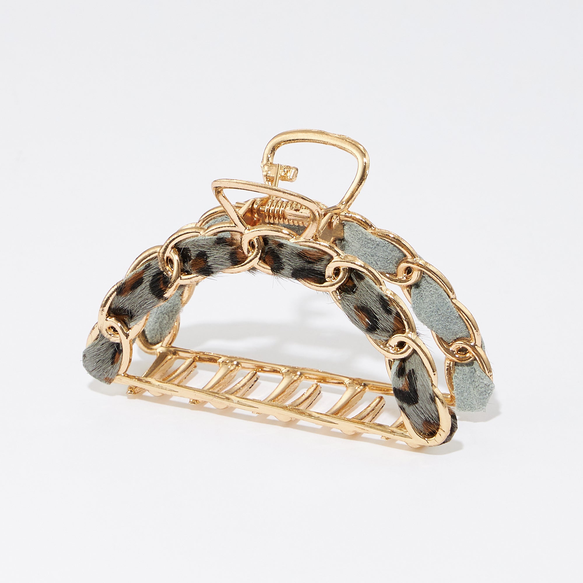 Animal Print Genuine Leather Link Chain Claw Hair Clips