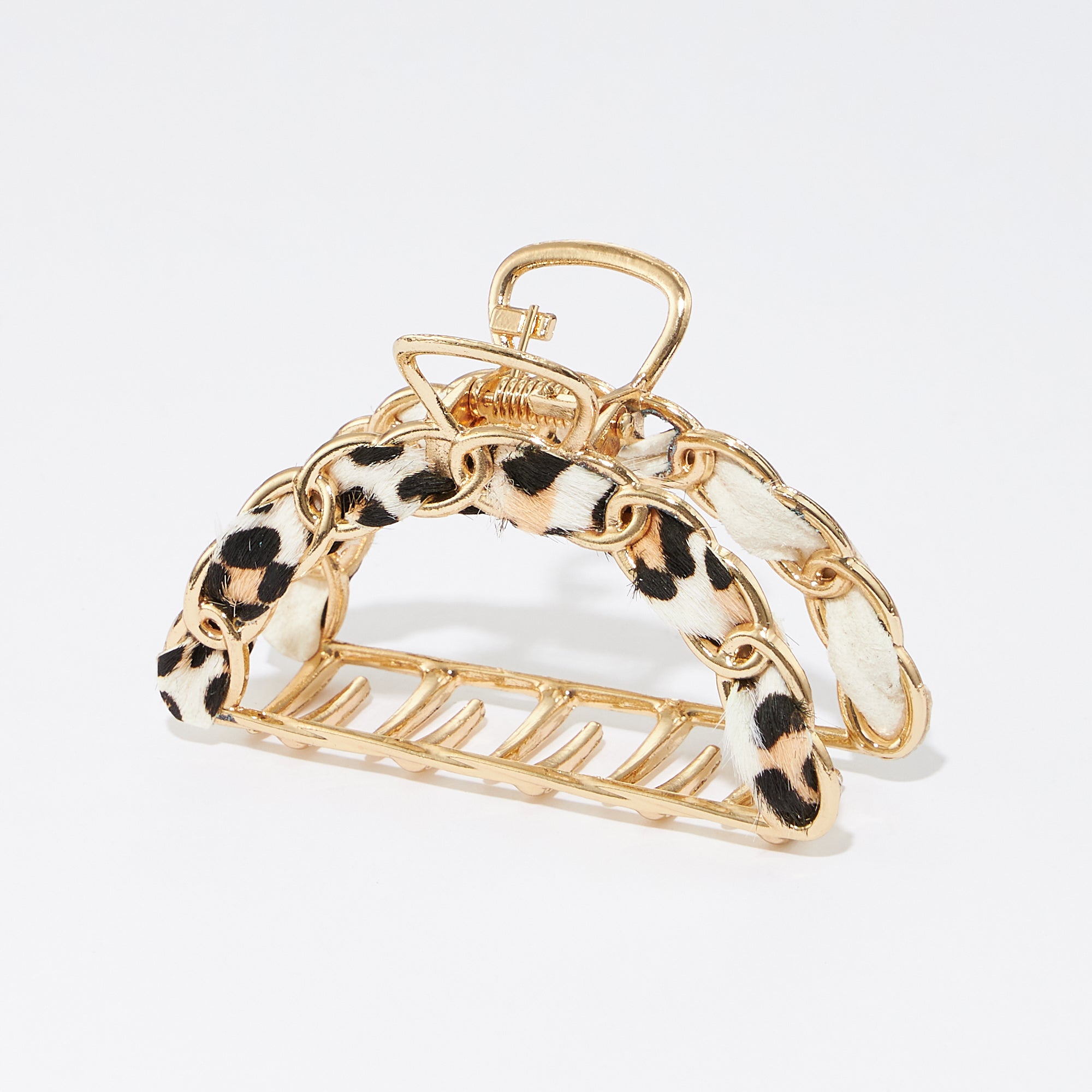 Animal Print Genuine Leather Link Chain Claw Hair Clips