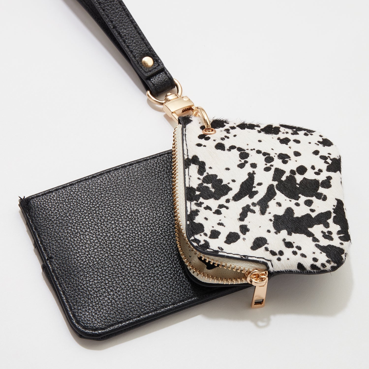 Cow Print & Black Wallet Keychain Duo