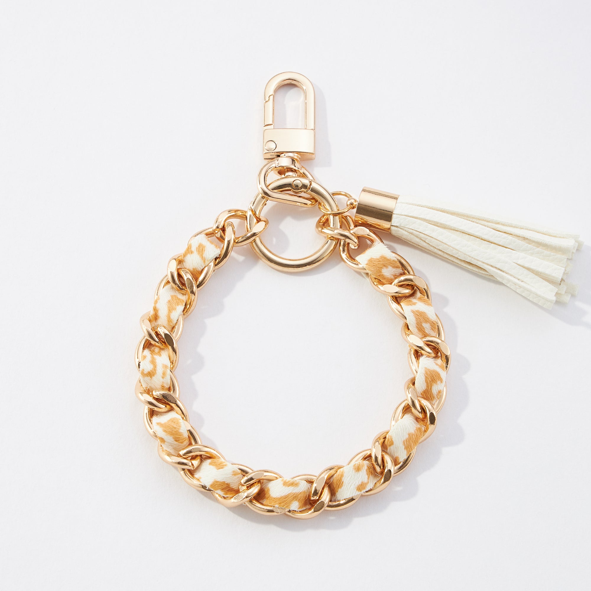 Animal Print Genuine Leather Bracelet Tassel Keychain