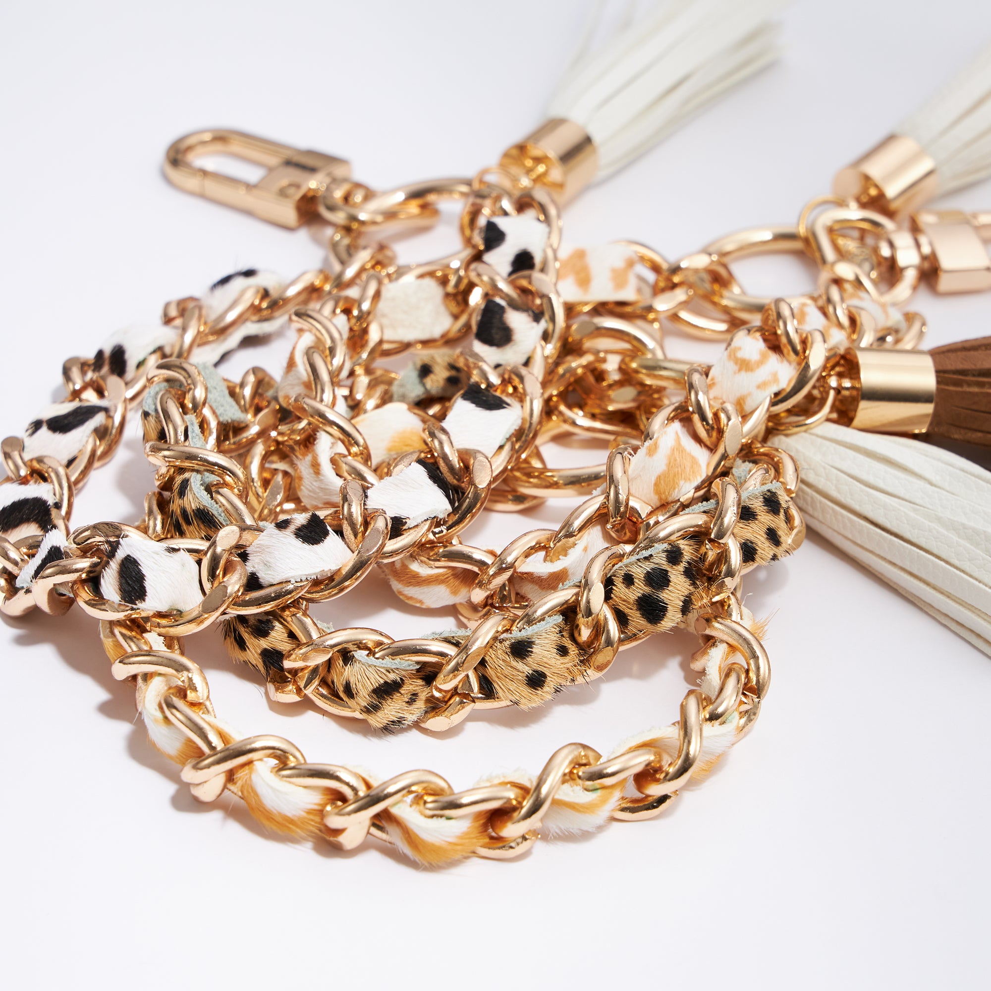 Animal Print Genuine Leather Bracelet Tassel Keychain