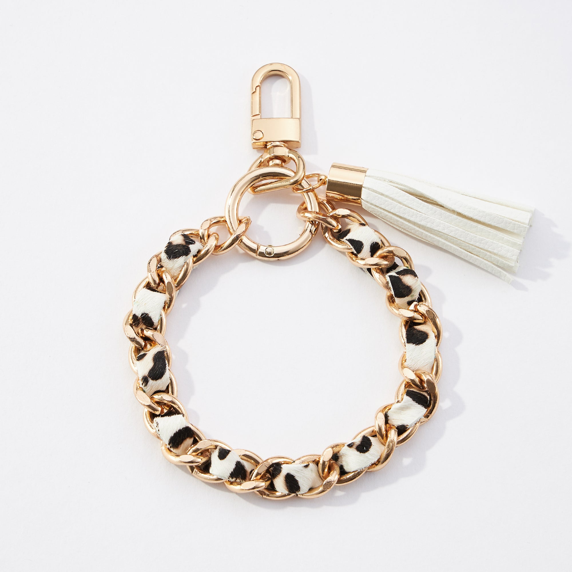 Animal Print Genuine Leather Bracelet Tassel Keychain