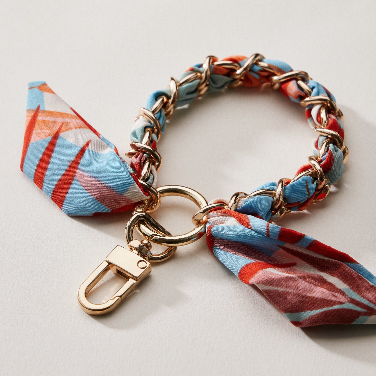 Silk Scarf Chain Wristlet Keychain – Gold Chain Acent