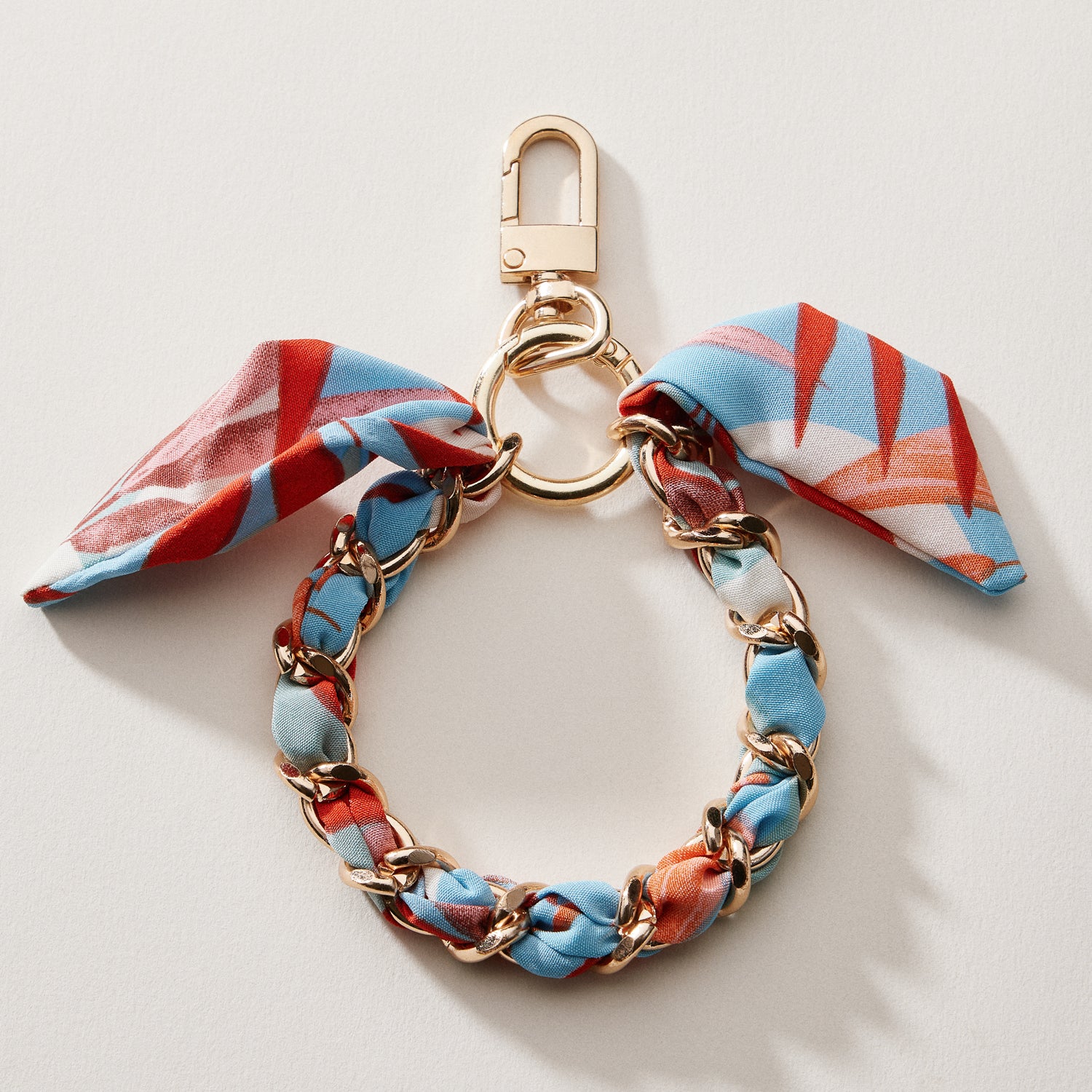 Silk Scarf Chain Wristlet Keychain – Gold Chain Acent
