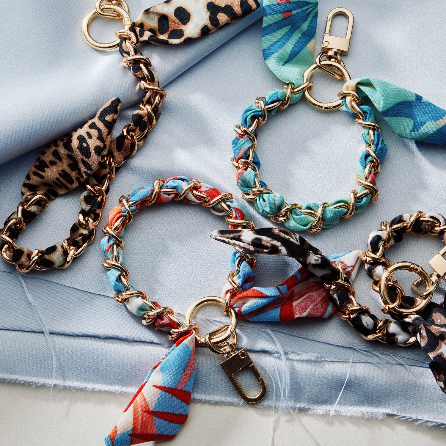 Silk Scarf Chain Wristlet Keychain – Gold Chain Acent