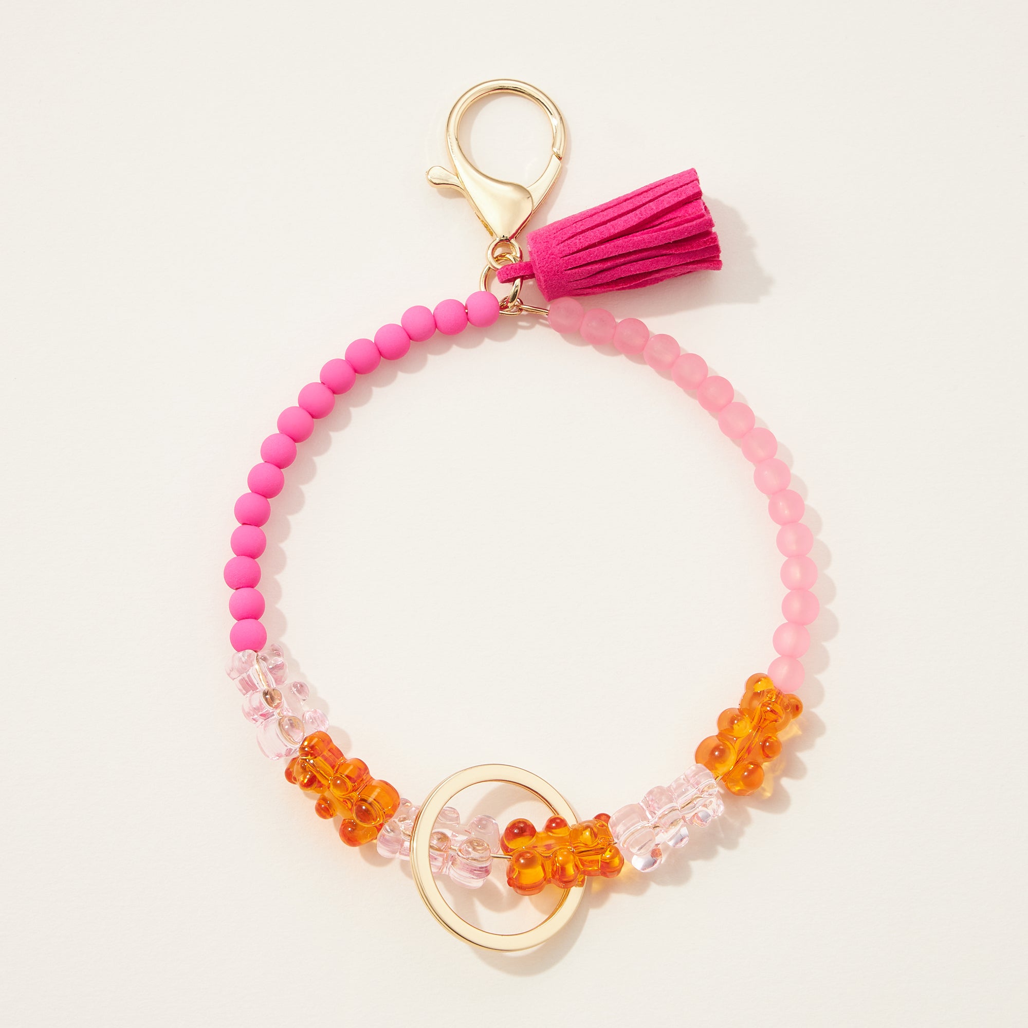 Gummy Bear Beaded Wristlet Keychain with Tassel