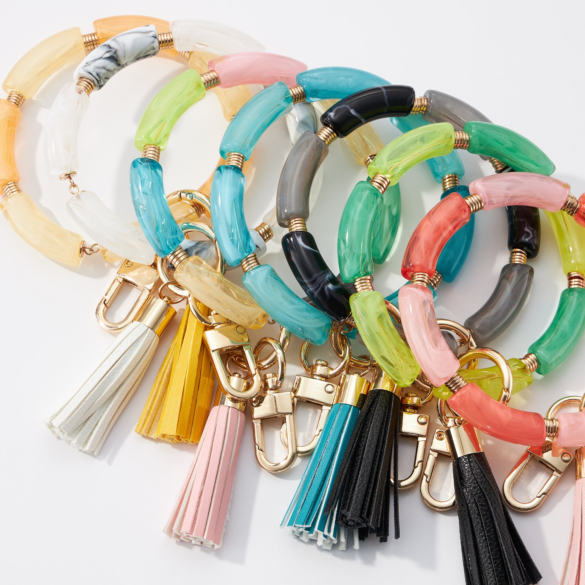 Two Tone Resin Wristlet Keychains with Tassel