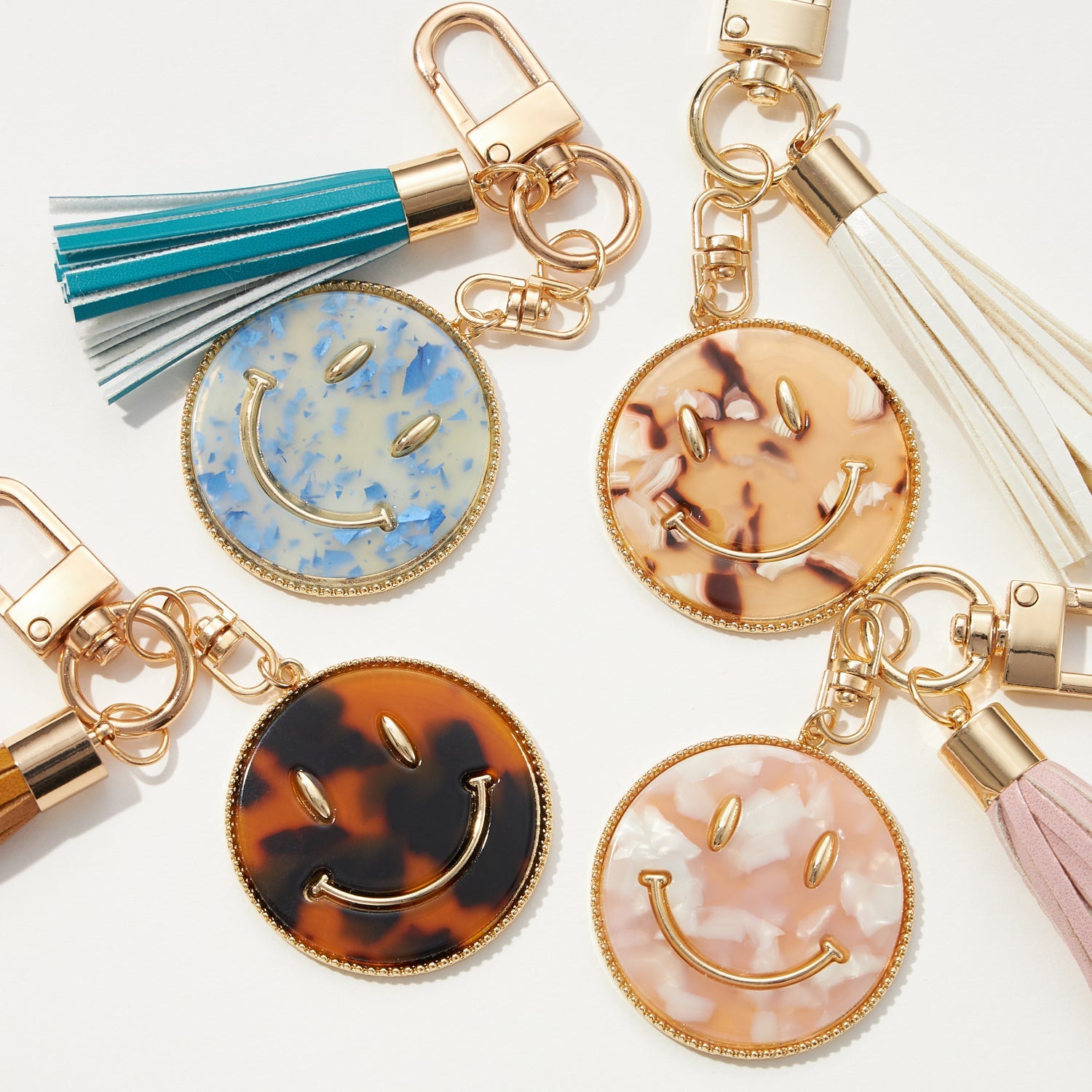 Smiley Face Resin Coin Keychain with Tassel
