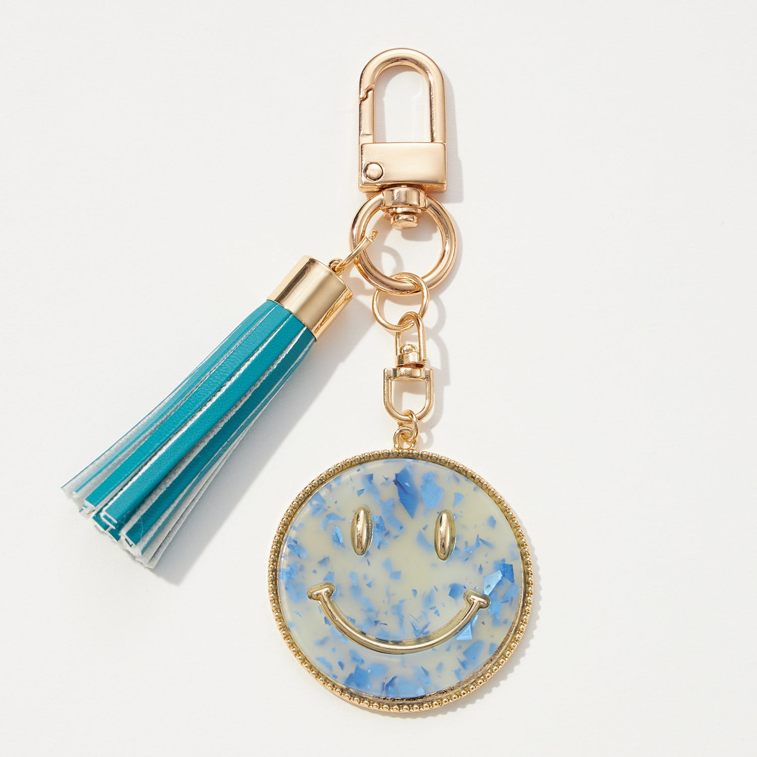 Smiley Face Resin Coin Keychain with Tassel