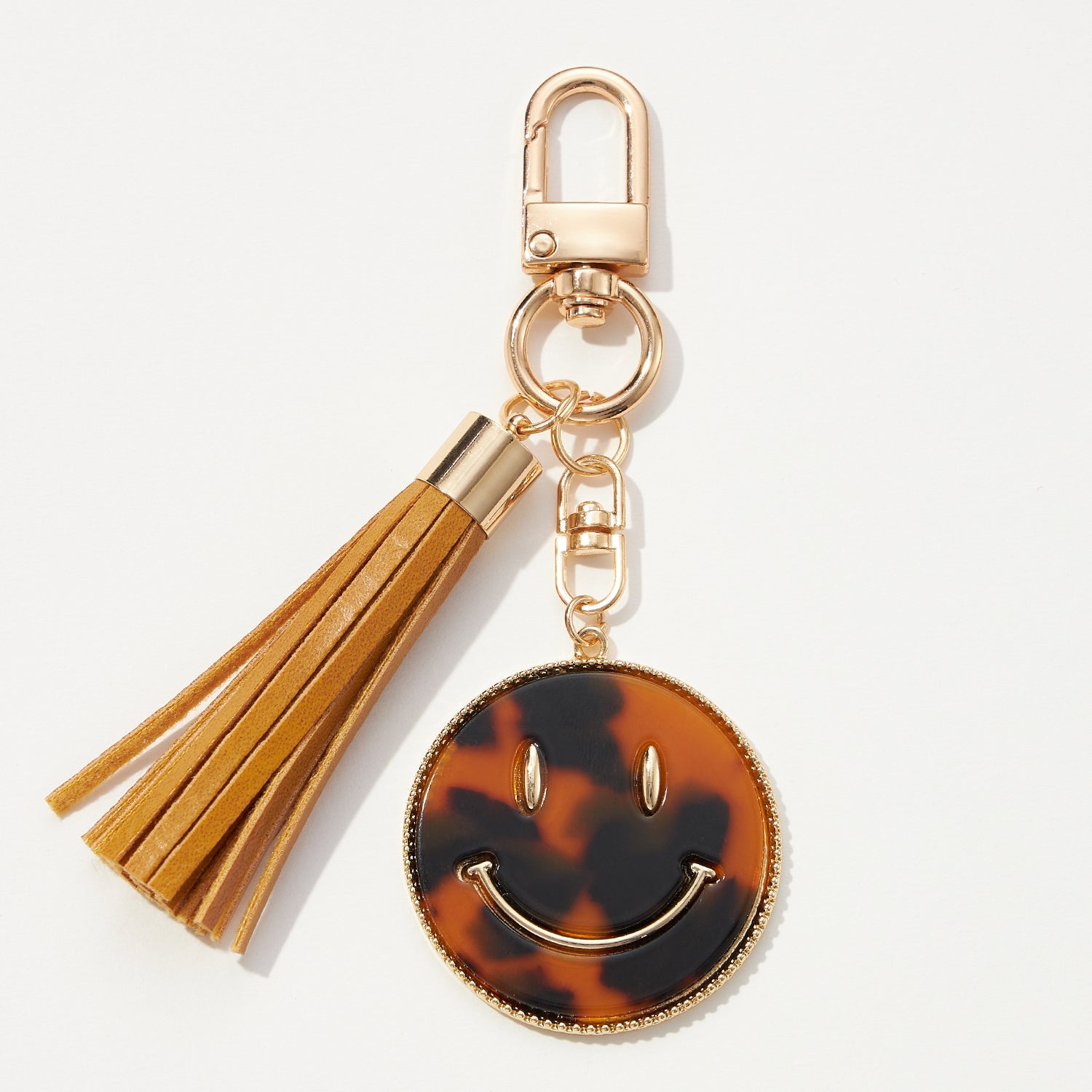 Smiley Face Resin Coin Keychain with Tassel