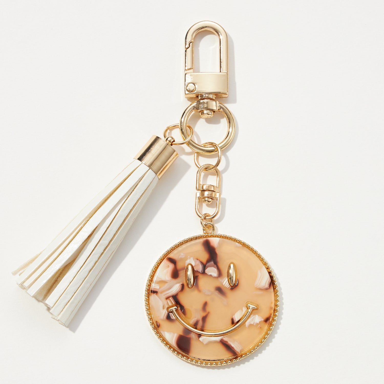 Smiley Face Resin Coin Keychain with Tassel
