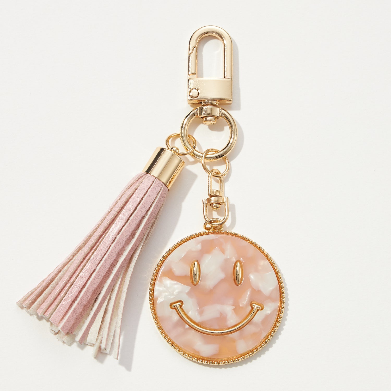 Smiley Face Resin Coin Keychain with Tassel
