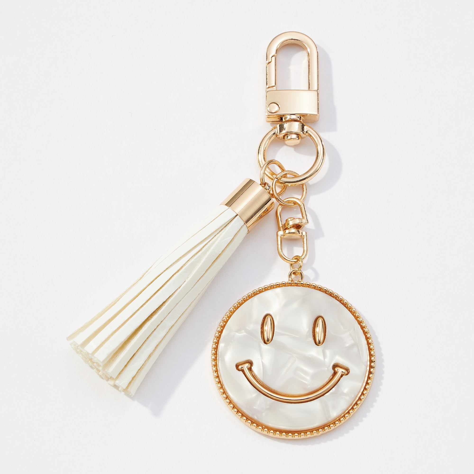 Smiley Face Resin Coin Keychain with Tassel