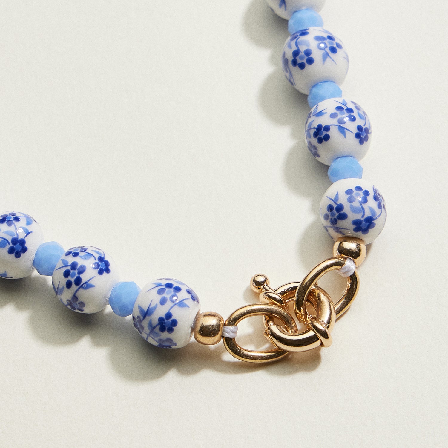 Blue & White Floral Beaded Necklace | Ceramic-Inspired Jewelry