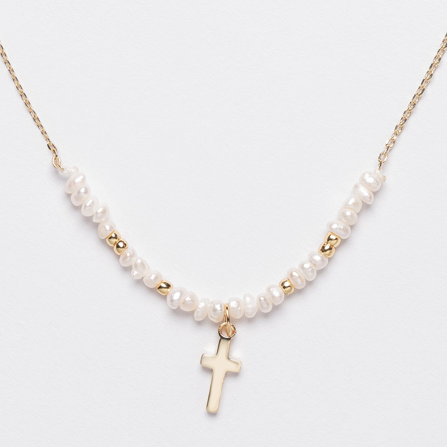 Glass Beaded Necklace with Gold Dipped Cross Charm