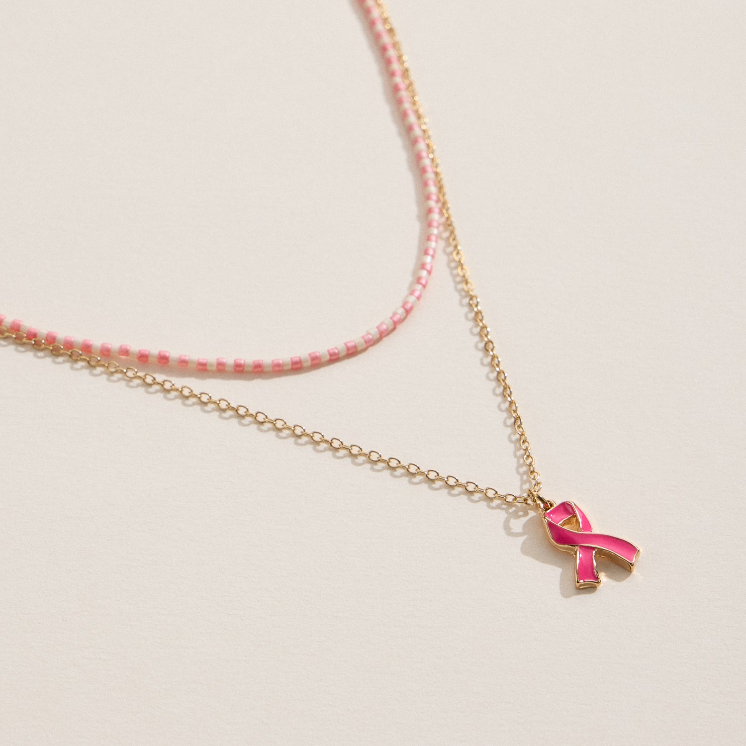Pink Ribbon Layered Necklace