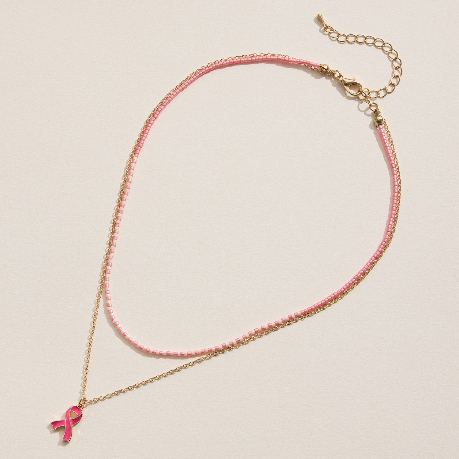 Pink Ribbon Layered Necklace