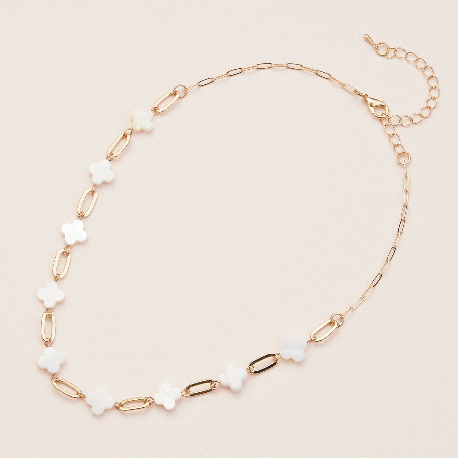 Gold Chain Necklace with Mother of Pearl Clover Pendant