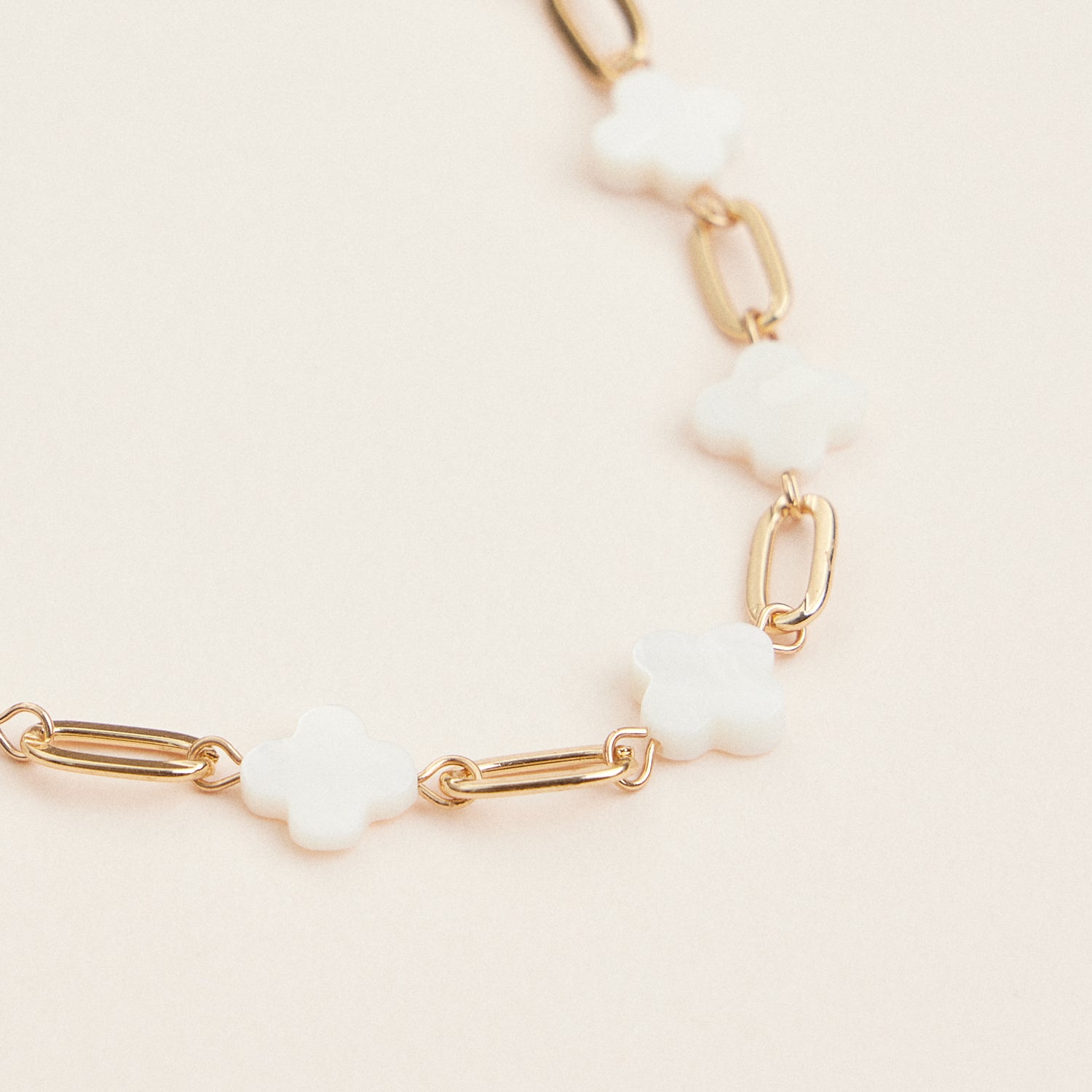 Gold Chain Necklace with Mother of Pearl Clover Pendant