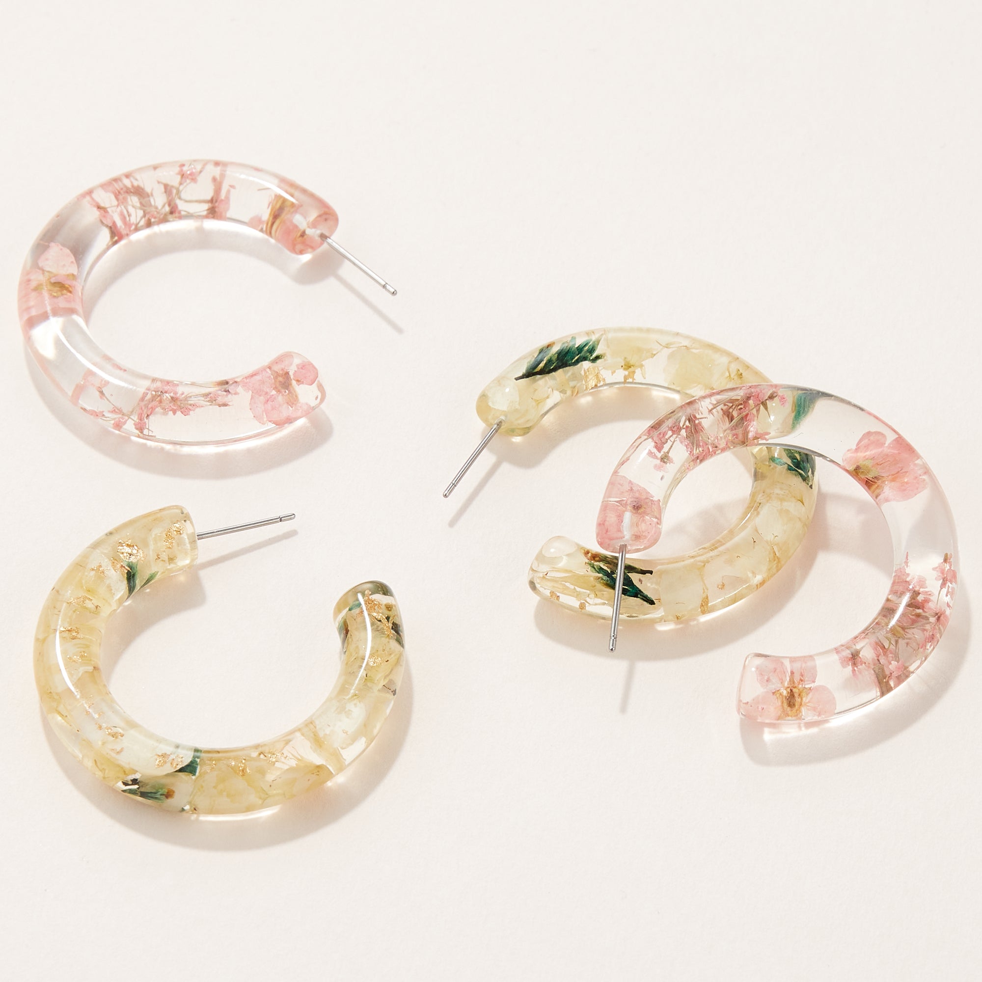 Pressed Flower Medium Hoop Earrings