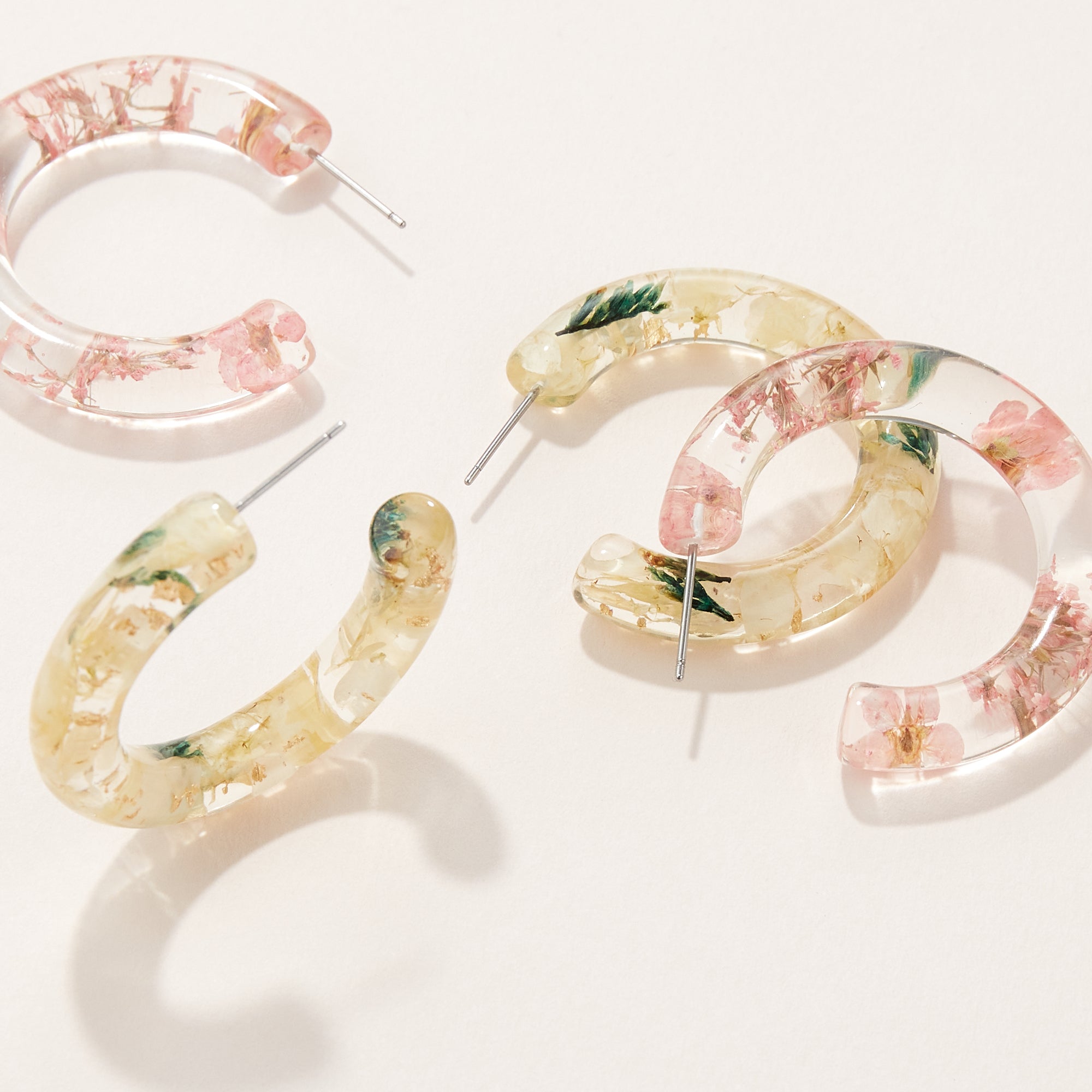 Pressed Flower Medium Hoop Earrings